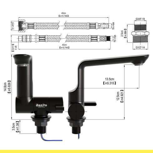 Bazpo 12V Water Faucet with Microswitch | RV Kitchen Faucet Solid Brass (5 BAR) - Black