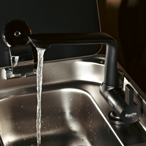 Bazpo 12V Water Faucet with Microswitch | RV Kitchen Faucet Solid Brass (5 BAR) - Black