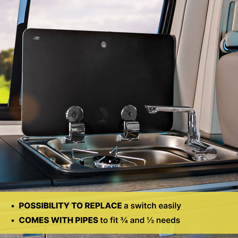 Bazpo 12V Water Faucet with Microswitch | RV Kitchen Faucet Solid Brass (5 BAR) - Chrome