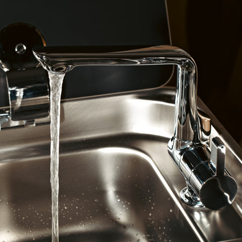 Bazpo 12V Water Faucet with Microswitch | RV Kitchen Faucet Solid Brass (5 BAR) - Chrome