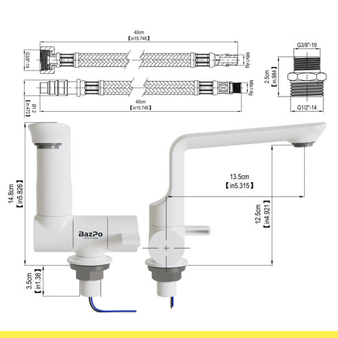Bazpo 12V Water Faucet with Microswitch | RV Kitchen Faucet Solid Brass (5 BAR) - White