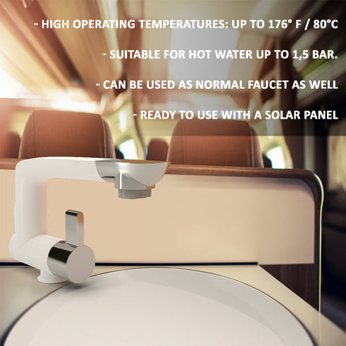 Bazpo 12V Electric Water Faucet / Tap with microswitch for RV, Outdoor, Kitchen (White)