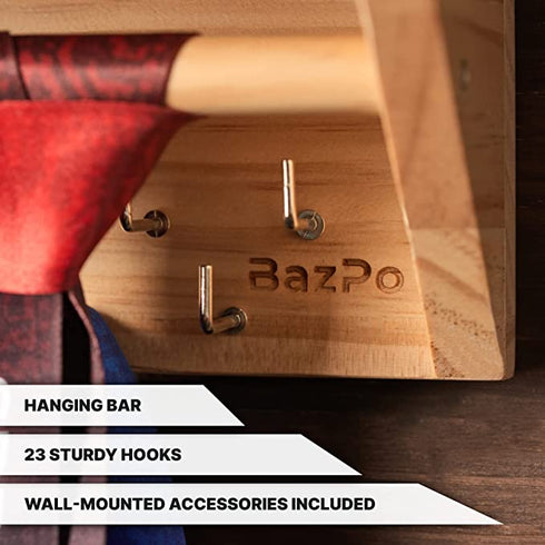 BAZPO Pine Wood Medal Hanger Display with Shelf