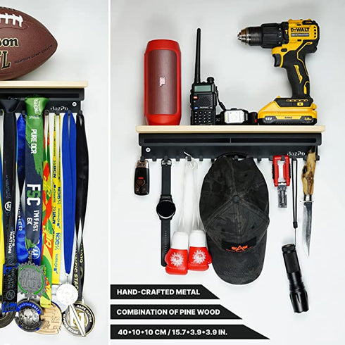 BAZPO Metal-Wood Medal Hanger Display with Shelf