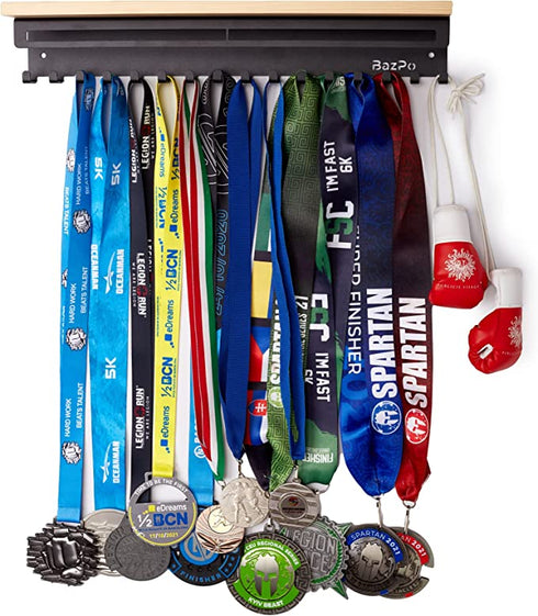 BAZPO Metal-Wood Medal Hanger Display with Shelf