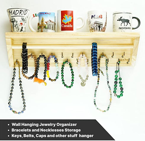 BAZPO Pine Wood Medal Hanger Display with Shelf