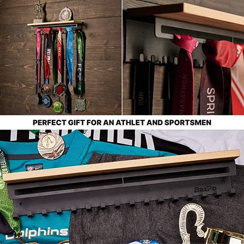 BAZPO Metal-Wood Medal Hanger Display with Shelf