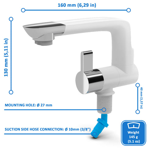 Bazpo 12V Electric Water Faucet / Tap with microswitch for RV, Outdoor, Kitchen (White)