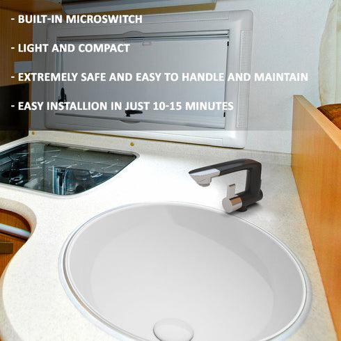 Bazpo 12V Electric Water Faucet / Tap with microswitch for RV, Outdoor, Kitchen (Black)